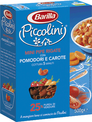 Mini pipe rigate pomodoro carote Piccolini Barilla verdure