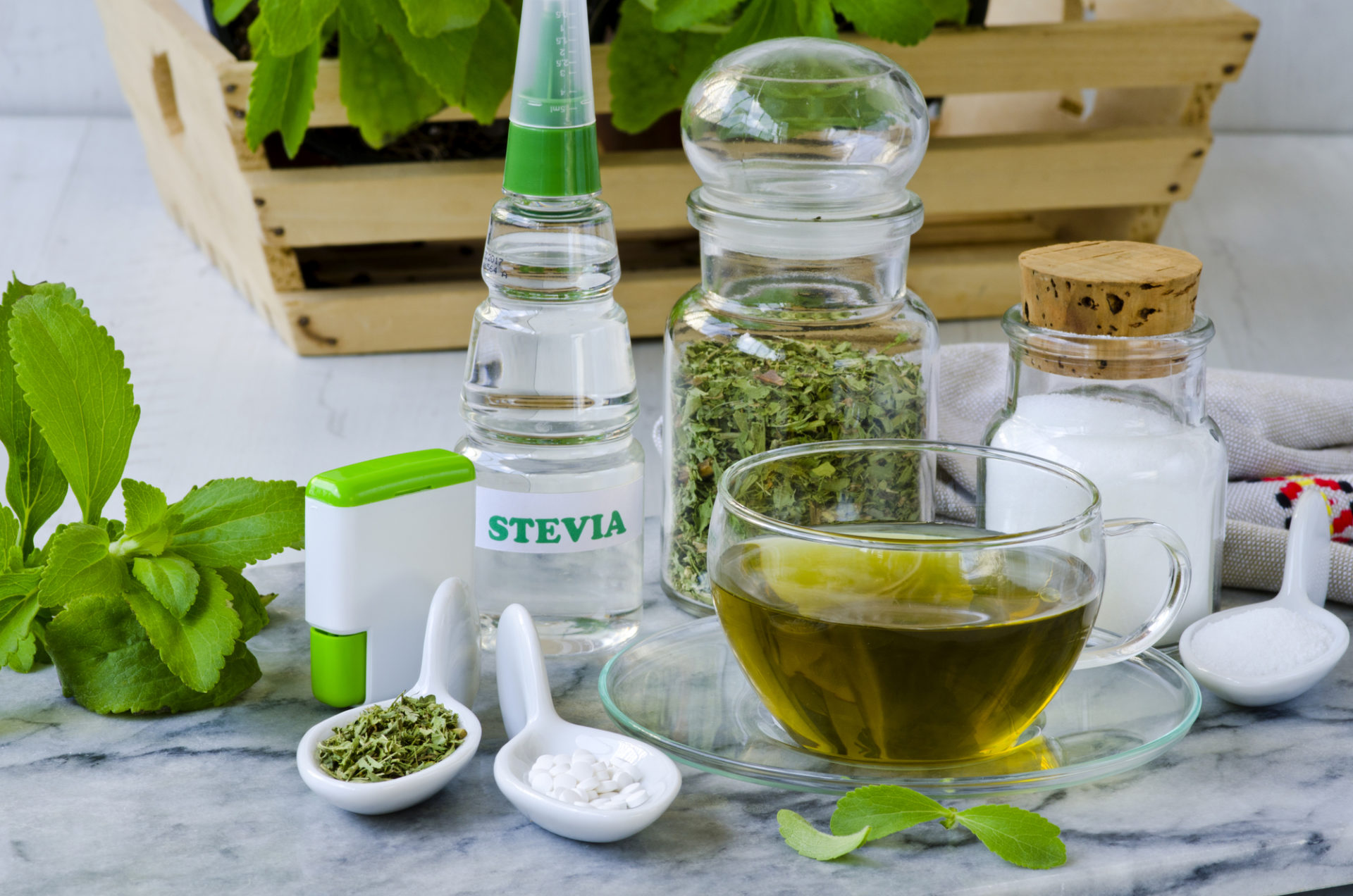 Vari prodotti dolcificanti a base di stevia