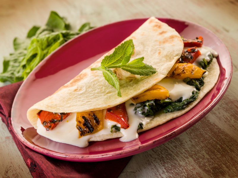 piadina with spinach grilled capsicum and cheese