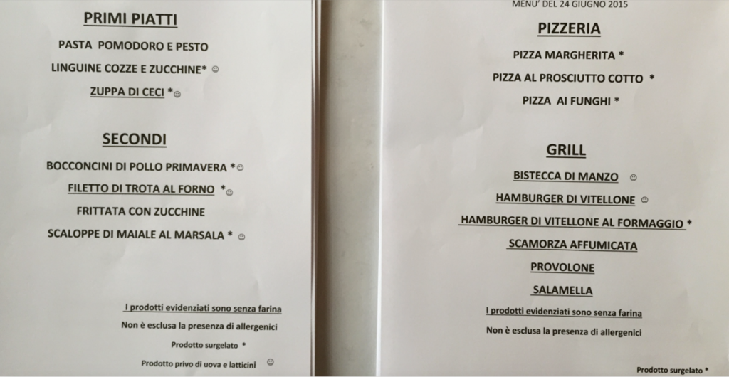 Foto del menu scattata dalla signora (clicca per ingrandire)