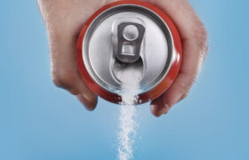 Lattina da cui sgorga zucchero; concept: sugar tax