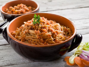 spaghetti with soy ragout, vegetarian pasta