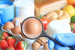 Allergy food abstract concept with examining doctor and magnifier