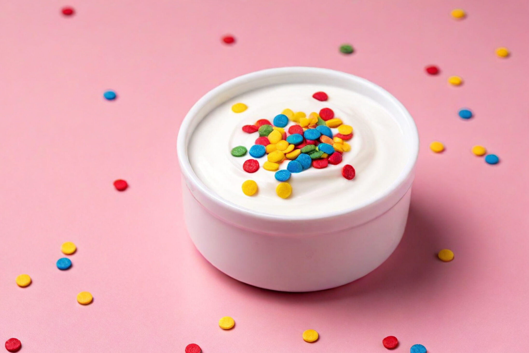 Ciotolina. diyogurt bianco con confetti colorati