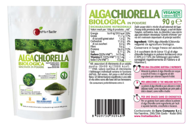 alga chlorella biologica etichetta