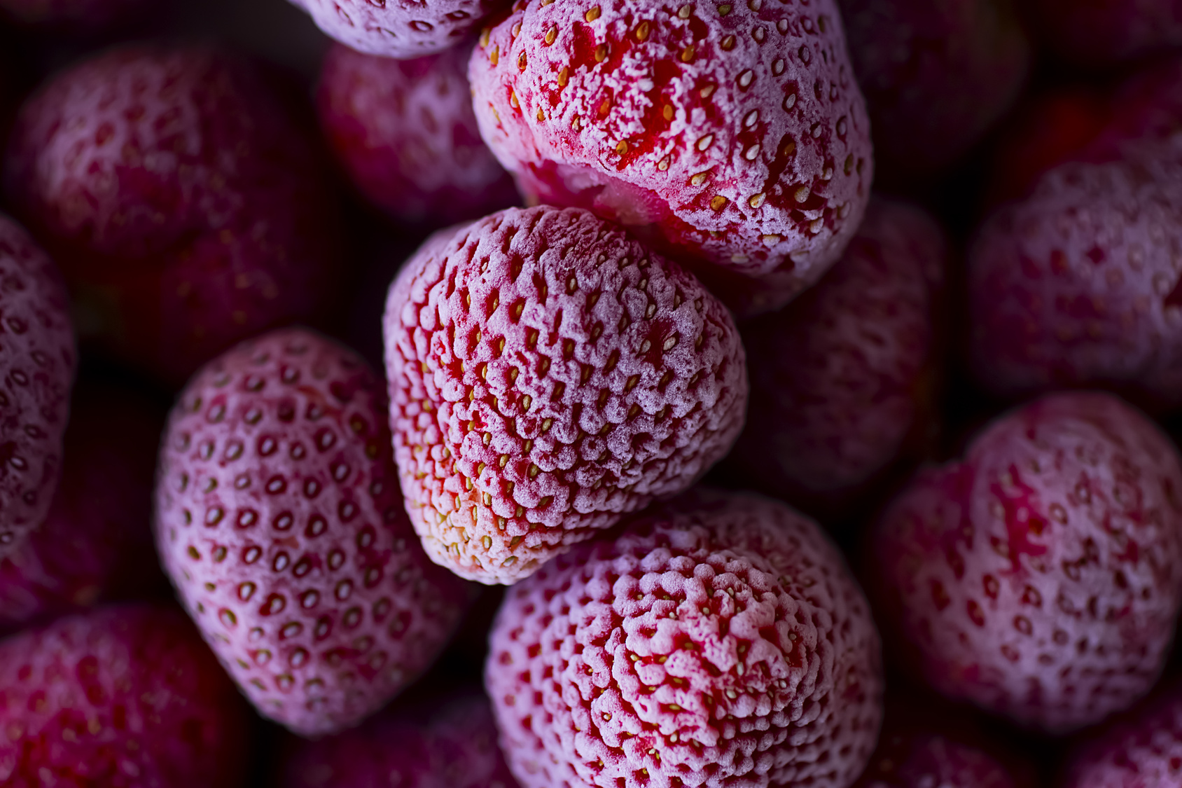 Frozen strawberry close-up. Food background.
