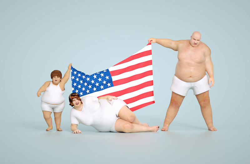 dolcificanti, famiglia di obesi con bandiera americana