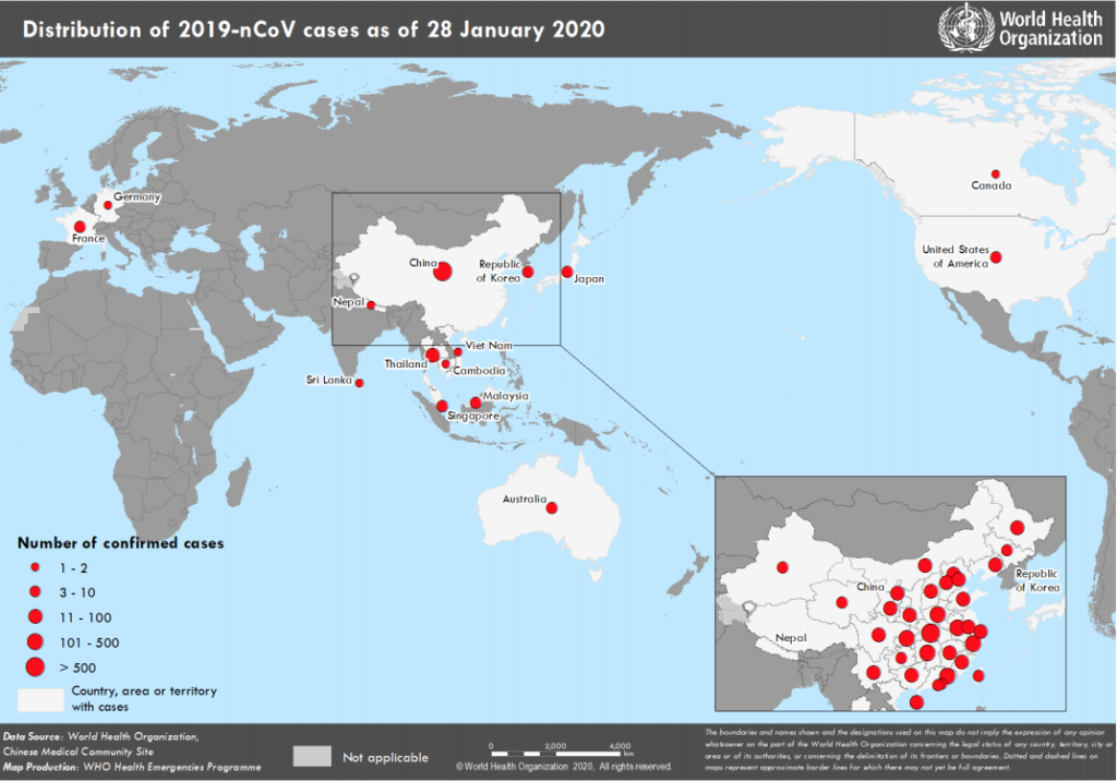 coronavirus mappa oms 28 gennaio