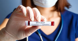 Nurse holding test tube with blood for 2019-nCoV analyzing. Novel Chinese Coronavirus blood test concept