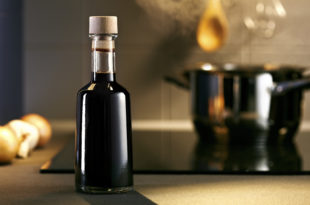Balsamic vinegar bottle in a kitchen