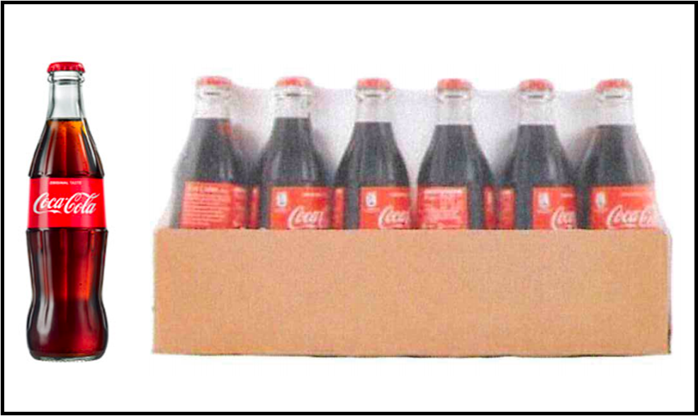 bottiglia di coca-cola in vetro scatola di cartone