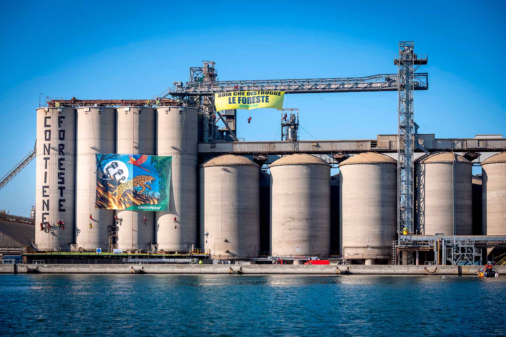 soia, azione di greenpeace allo stabilimento di Bunge Italia, porto di Ravenna