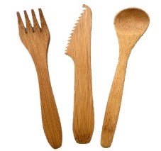 Bambù, posate: forchetta, coltello, cucchiaio
