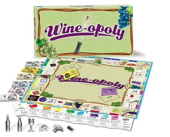 vino, giochi a tema, wineopoly, scatola aperta con contenuto