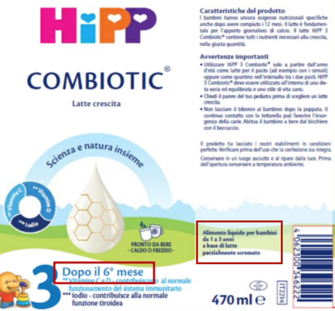 etichetta latte crescita hipp combiotic