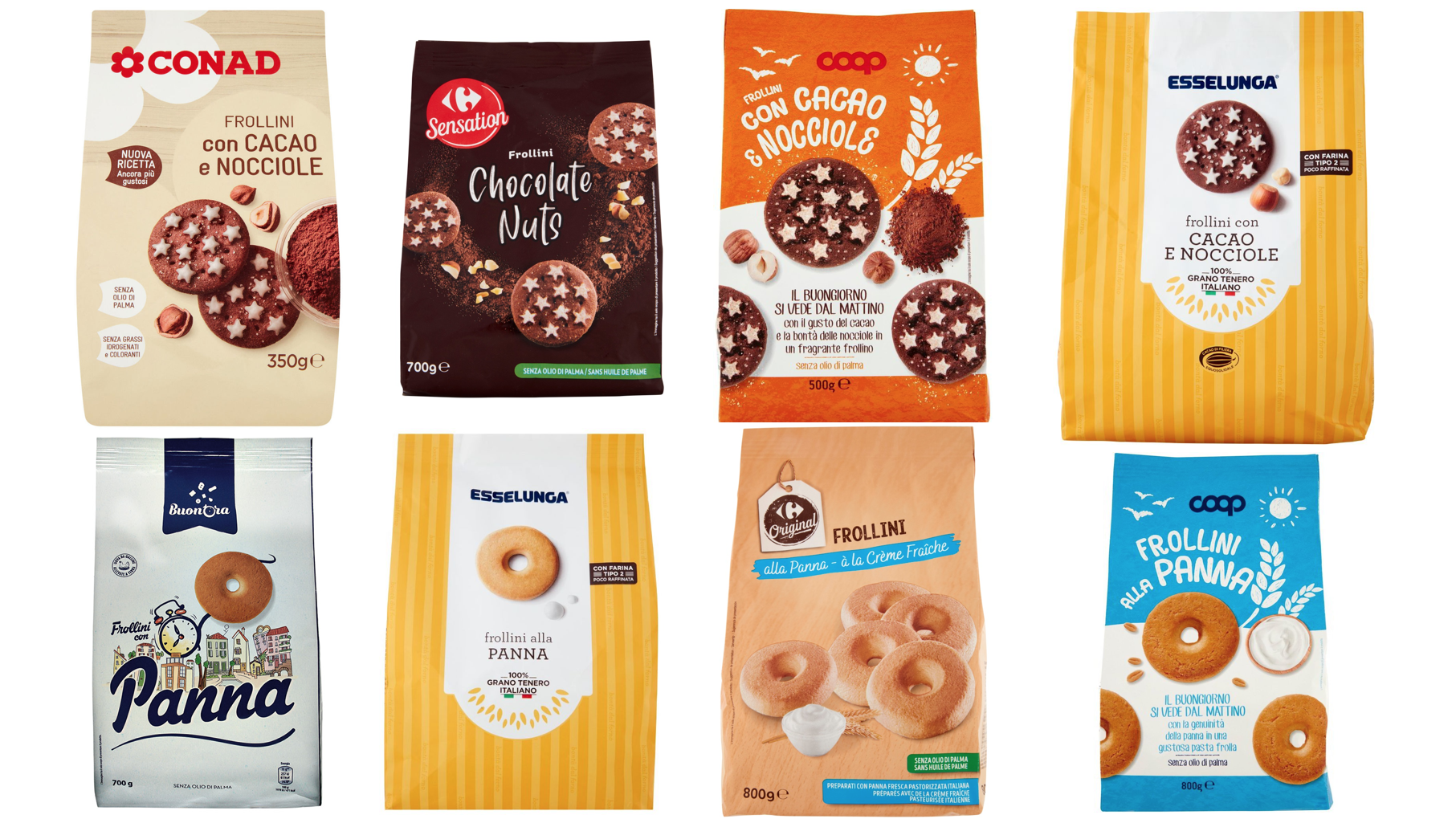 Alcuni esempi di biscotti dei supermercati che "ricordano" i Pan di Stelle e le macine Mulino Bianco