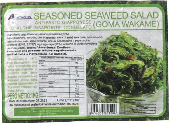 Antipasto giapponese alghe goma wakame Asiantrade richiamo 11.03.2024