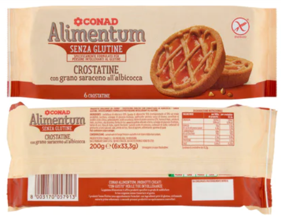 Crostatine albicocca senza glutine Conad Alimentum richiamo 25.08.2025
