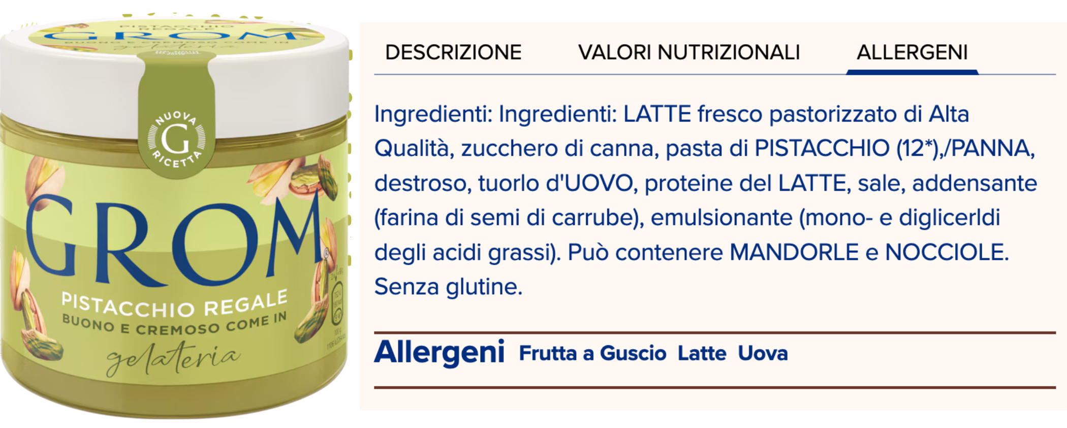 Gelato pistacchio GROM ingredienti