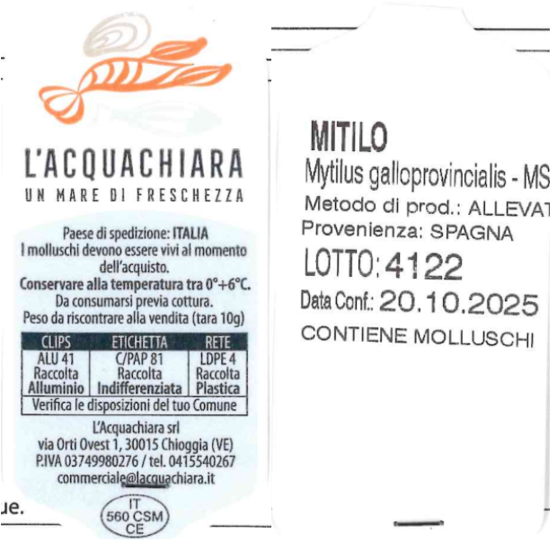 Cozze L'Acquachiara richiamo 27.10.2025