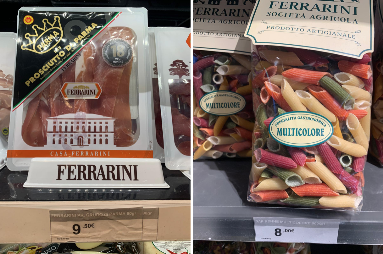 Prosciutto crudo di Parma - pasta tricolore Ferrarini - duty free Milano Malpensa 01.2026