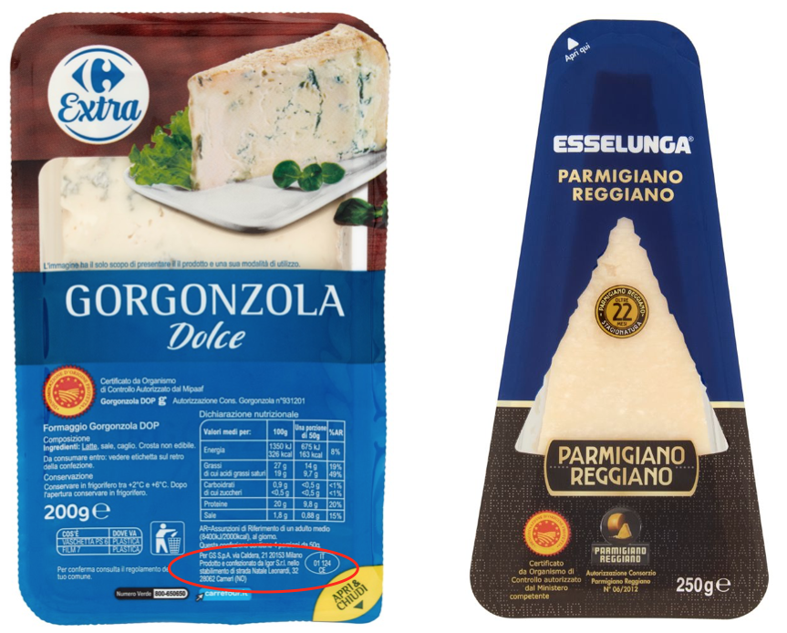 Gorgonzola dolce DOP Carrefour Extra - Parmigiano Reggiano DOP Esselunga