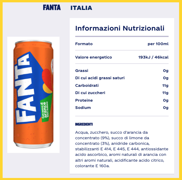 fanta italia etichetta nutrizionale ingredienti 2026