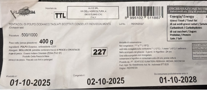 Tentacoli di polpo oceanico scottati congelati Platinum Premium richiamo 15.06.2026