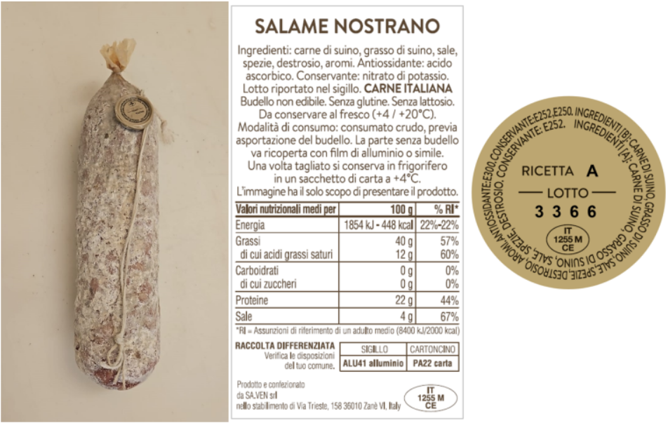 Salame nostrano I Veneti richiamo 10.07.2026