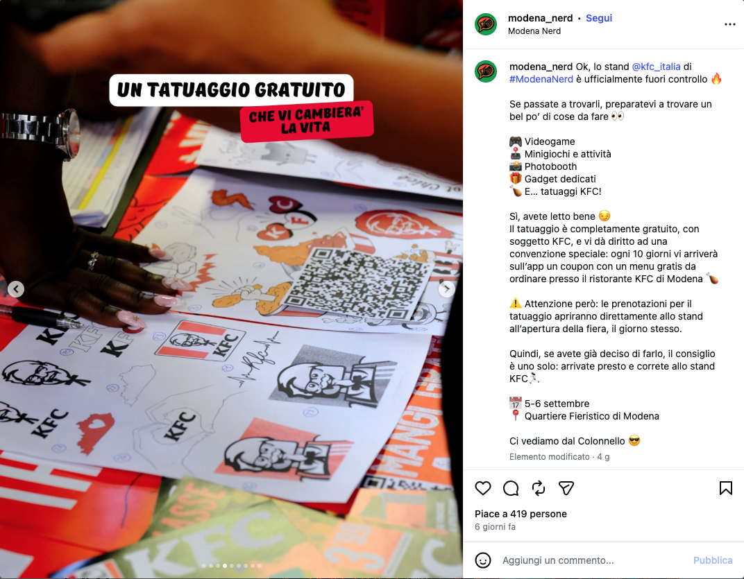 KFC Tattoo Experience Instagram Modena Nerd