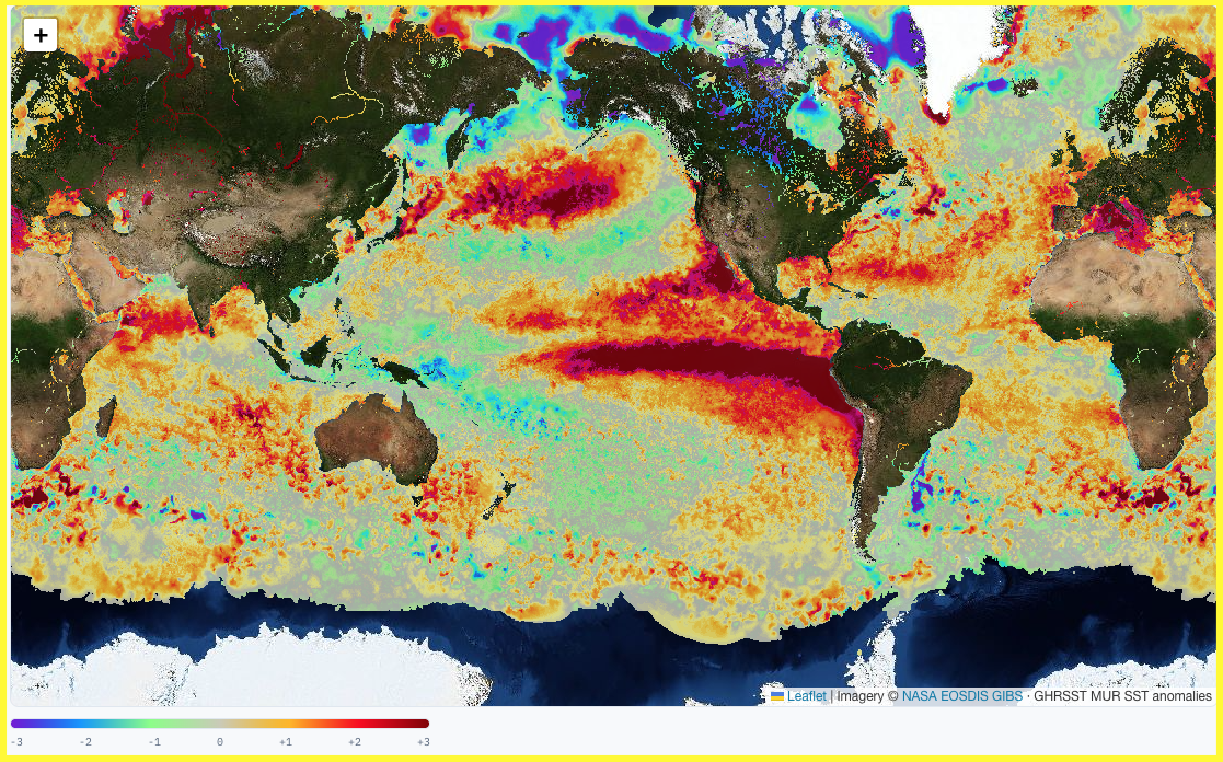Data as of September 18, 2026 Sea surface temperature anomaly (°C) · GHRSST MUR via NASA GIBSImagery: NASA EOSDIS GIBS · GHRSST MUR SST El Niño