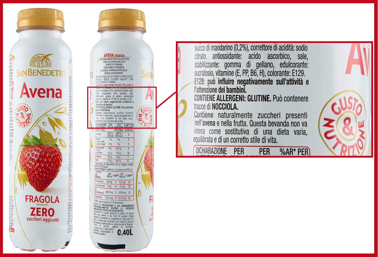San Benedetto Avena fragola zero 2026 coloranti bambini